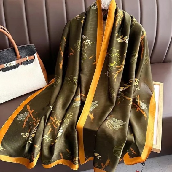 Silk scarf printed long scarf soft shawl 180cm*90cm - Picture 1 of 3